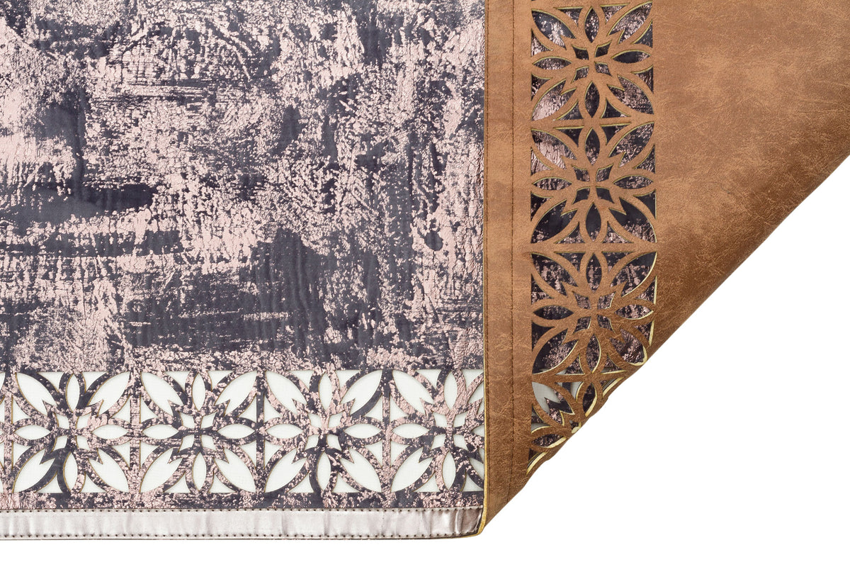 Akrum Gri Gümüş Modern Geometrik Desenli Suni Deri Halı – detay görünümü