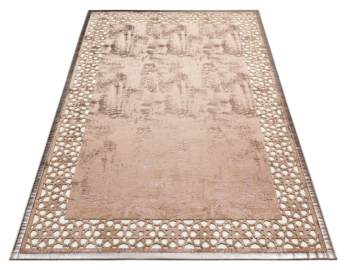 Akrum Vizon Bronz Geometrik Desenli Modern Makine Halısı – doku yakın çekim