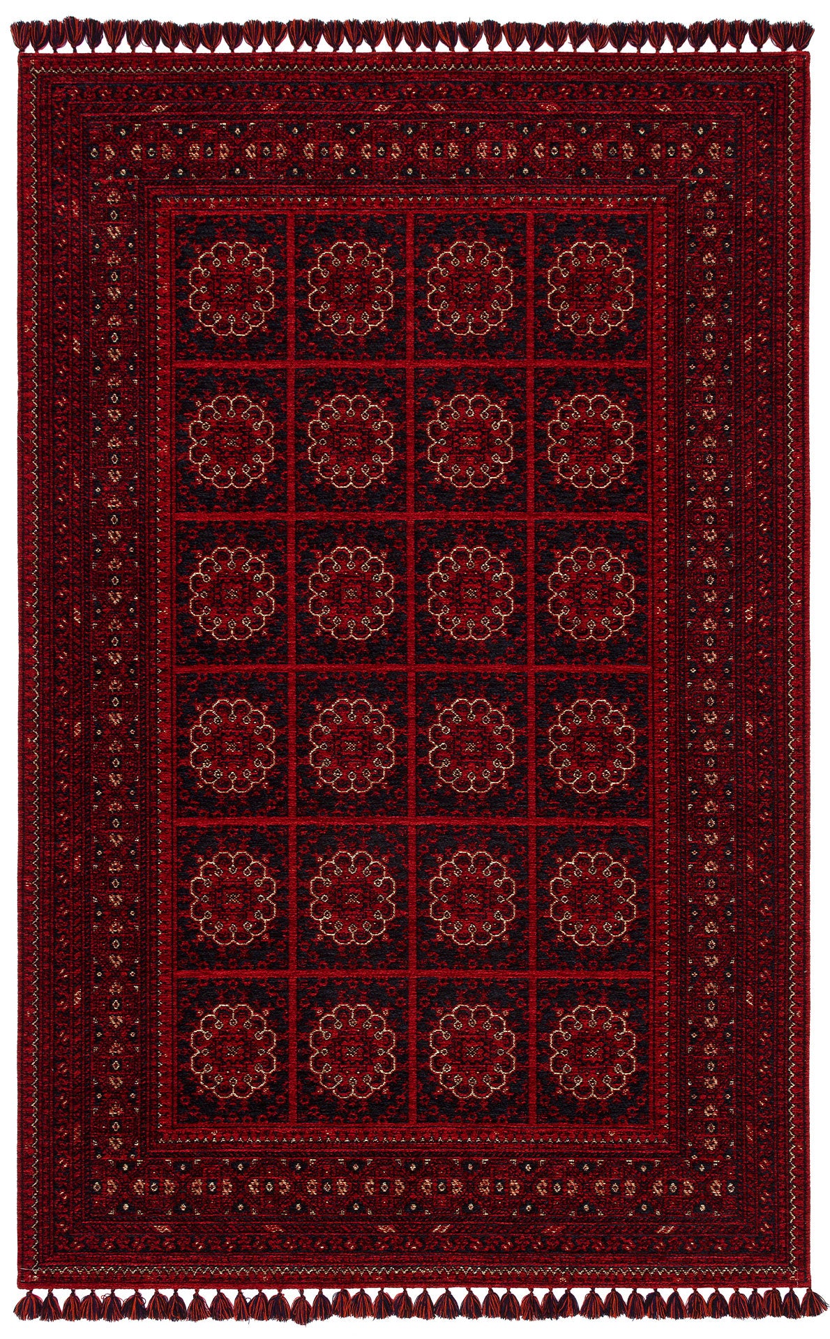 Tamri Kırmızı Siyah Geometrik Desenli Klasik Kilim