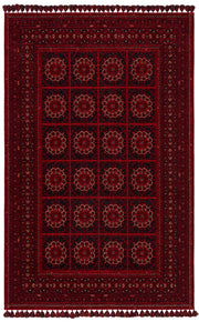 Tamri Kırmızı Siyah Geometrik Desenli Klasik Kilim