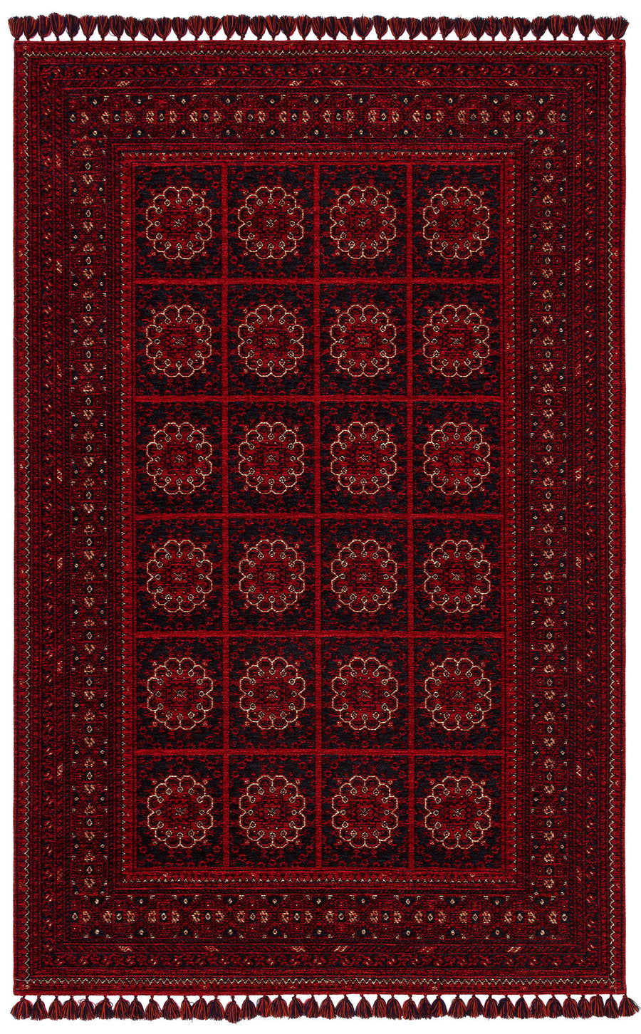 Tamri Kırmızı Siyah Geometrik Desenli Klasik Kilim