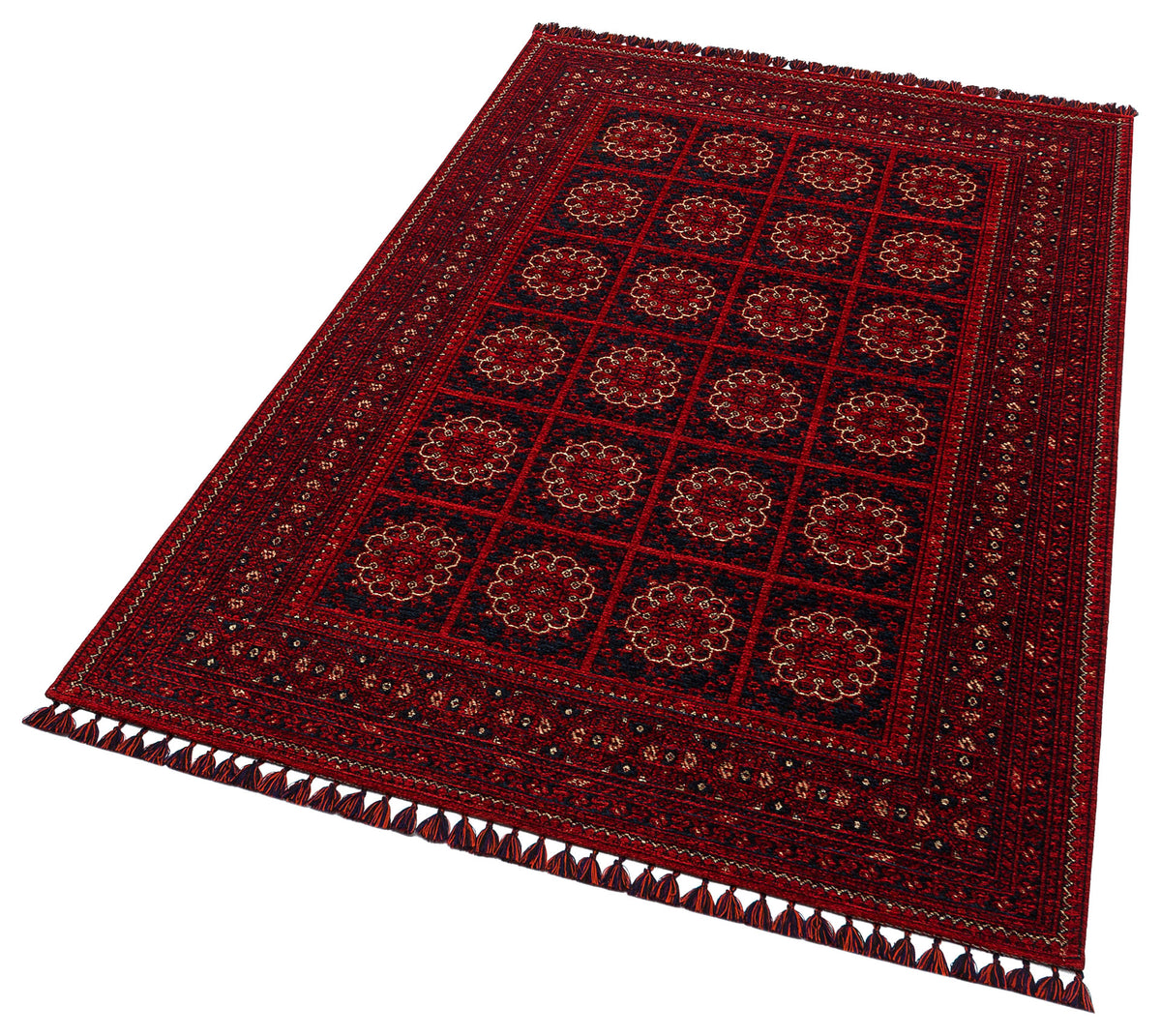 Tamri Kırmızı Siyah Geometrik Desenli Klasik Kilim – doku yakın çekim