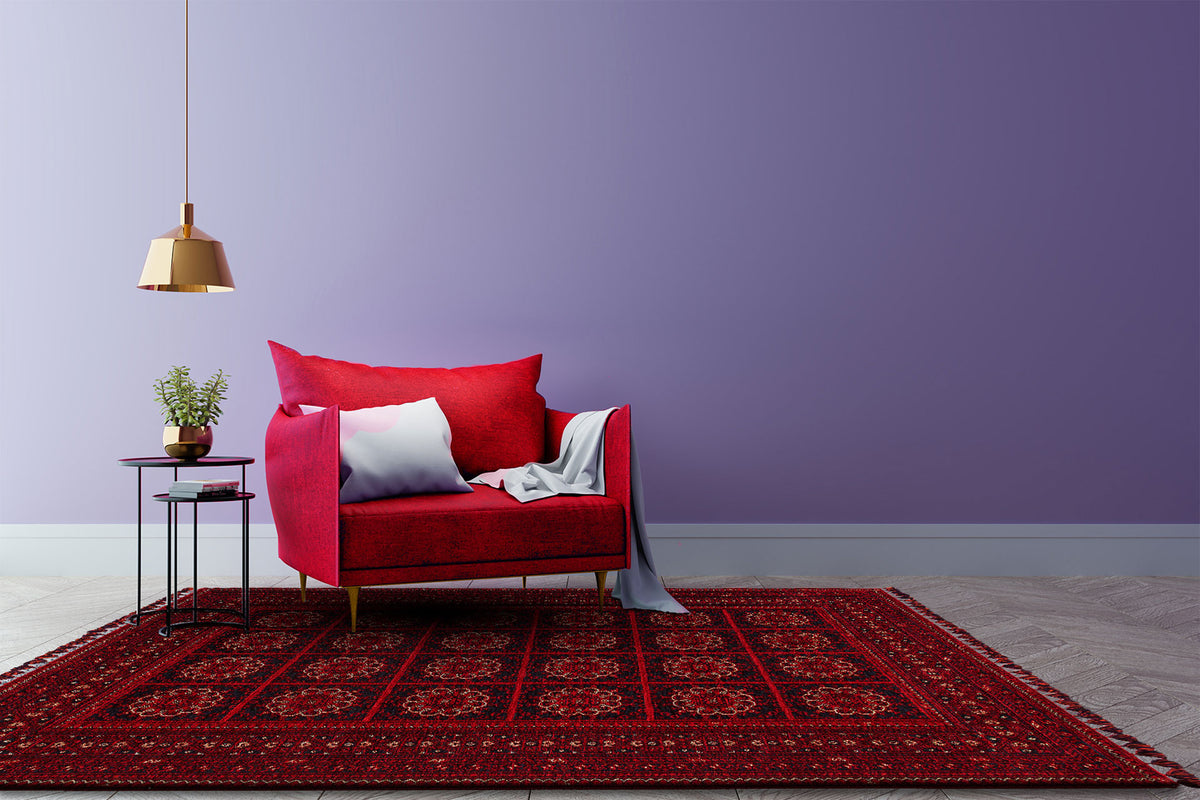 Tamri Kırmızı Siyah Geometrik Desenli Klasik Kilim – mekânda kullanım