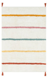 Mosno Red White Striped Modern Cotton Machine-Made Rug