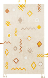 Tovis Cream Yellow Geometric Patterned Cotton Rug for Baby Rooms