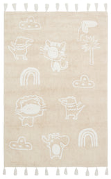 Tovis Beige Checked Checkerboard Pattern Cotton Machine-Made Rug