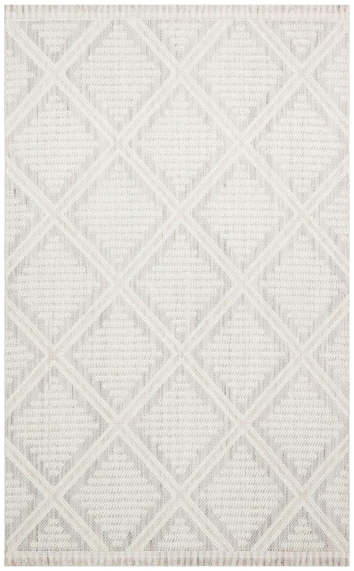 Pamva Beyaz Ekru Geometrik Desenli Modern Polyester Halı