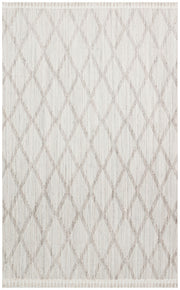 Pamva Ekru Bej Geometrik Desenli Modern Polyester Makine Halısı