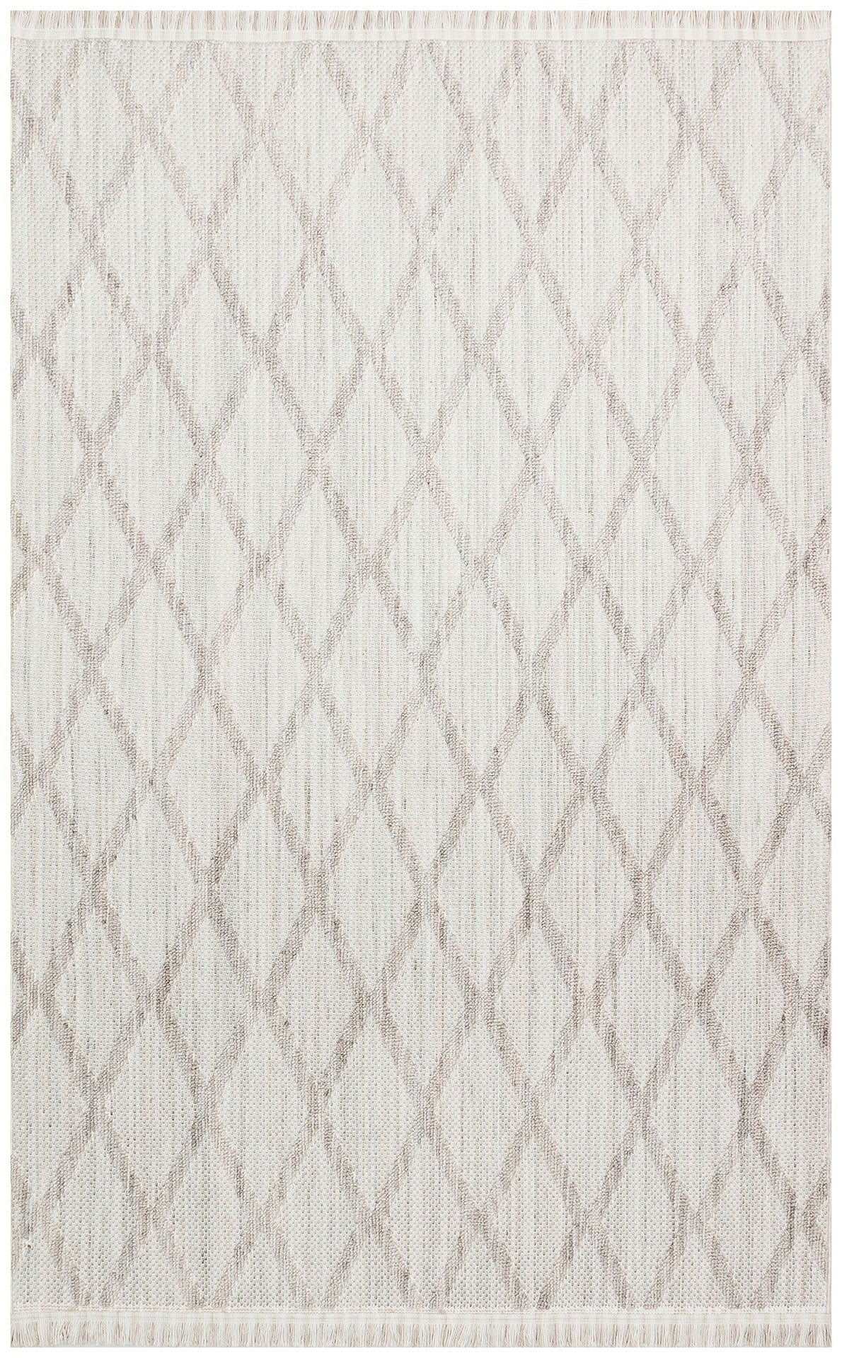 Pamva Ekru Bej Geometrik Desenli Modern Polyester Makine Halısı