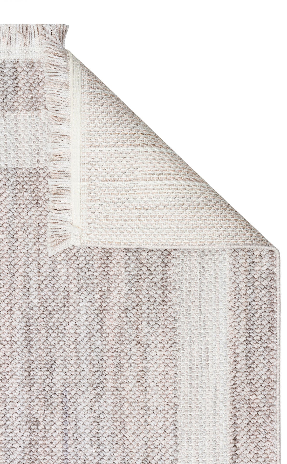 Pamva Bej Ekru Geometrik Desenli Modern Polyester Kilim – genel görünüm