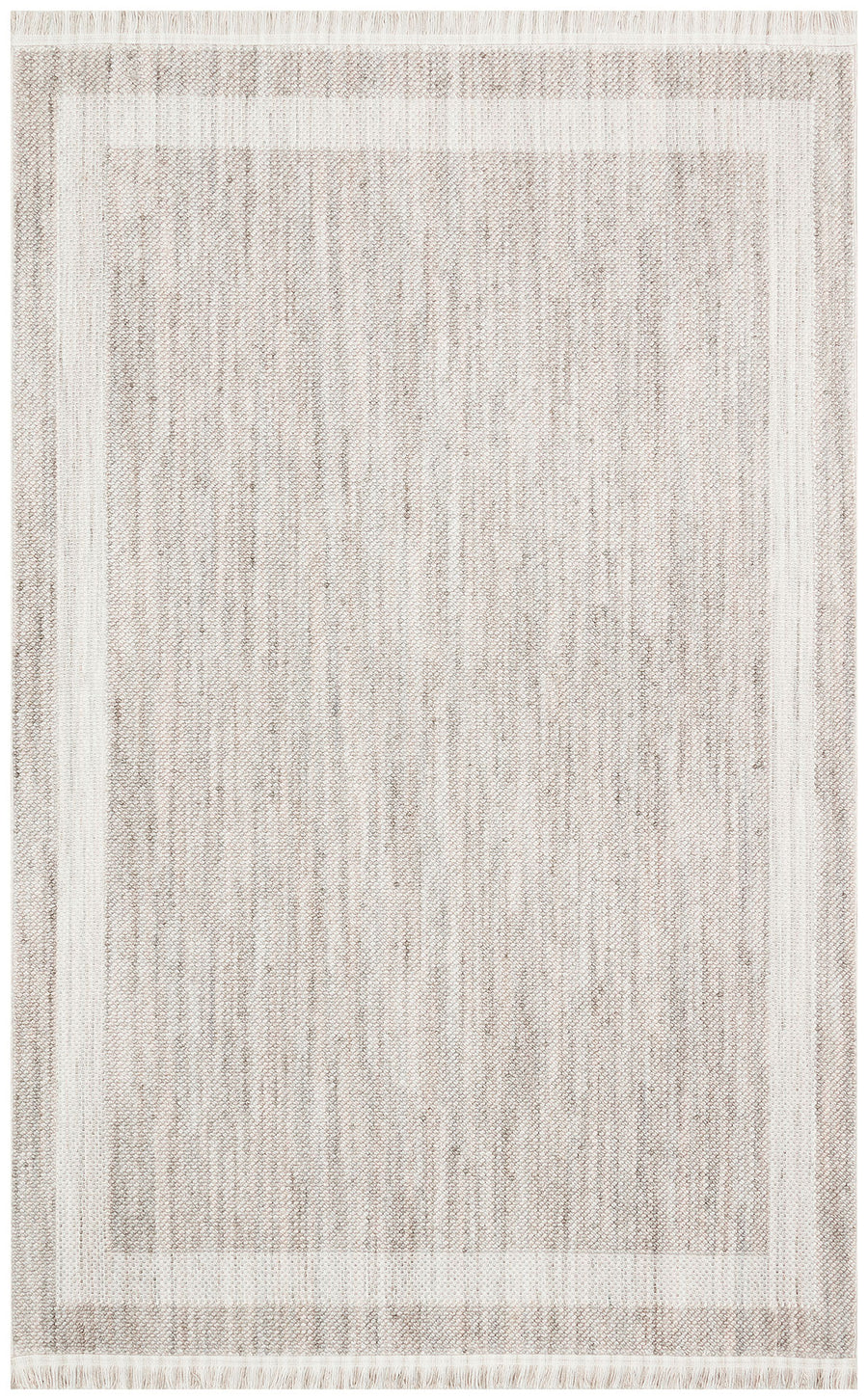 Pamva Bej Ekru Geometrik Desenli Modern Polyester Kilim