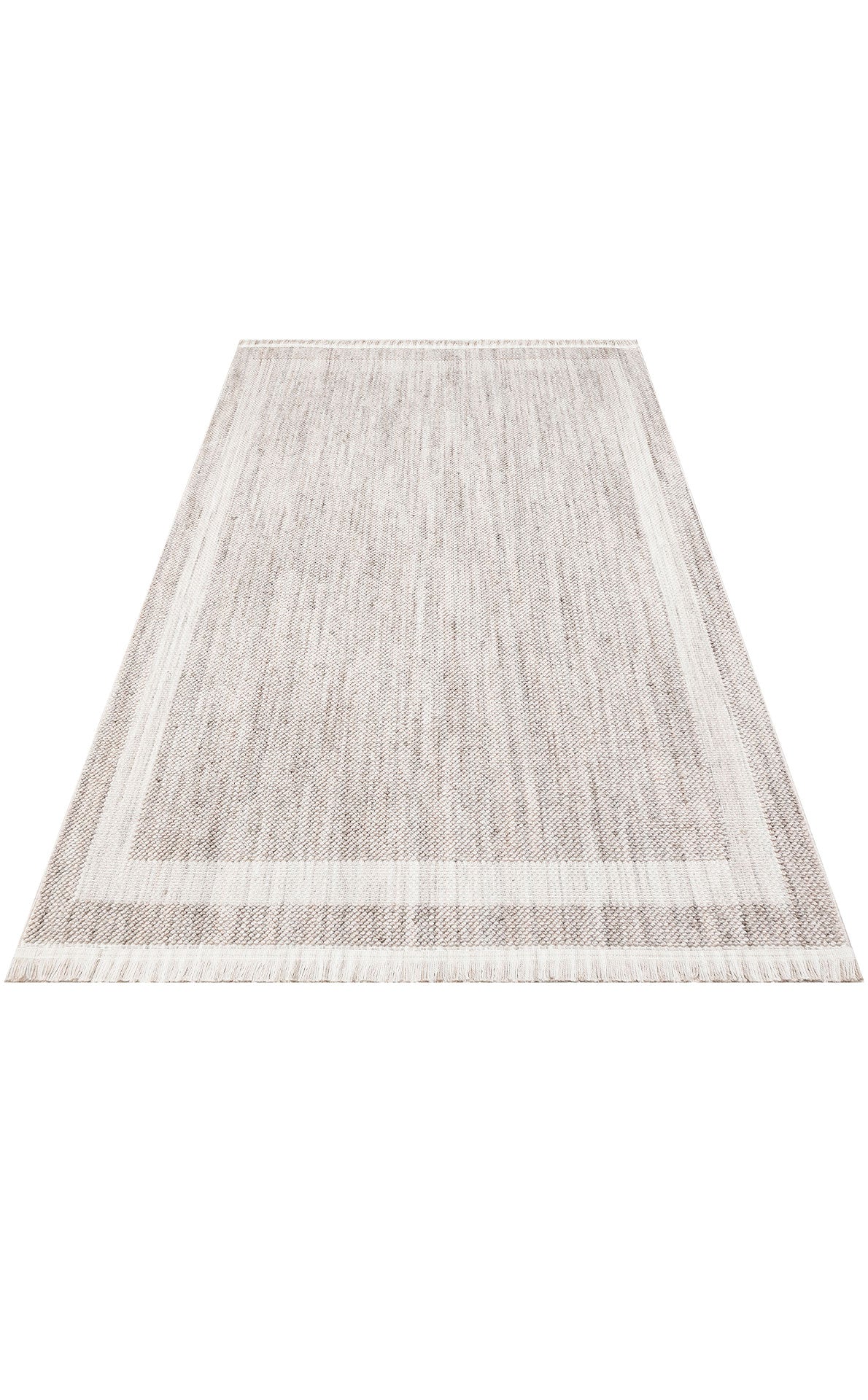 Pamva Bej Ekru Geometrik Desenli Modern Polyester Kilim – mekânda kullanım