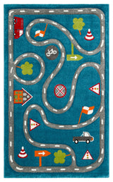 Nolono Turquoise Grey Checked Kids Room Machine-Made Rug