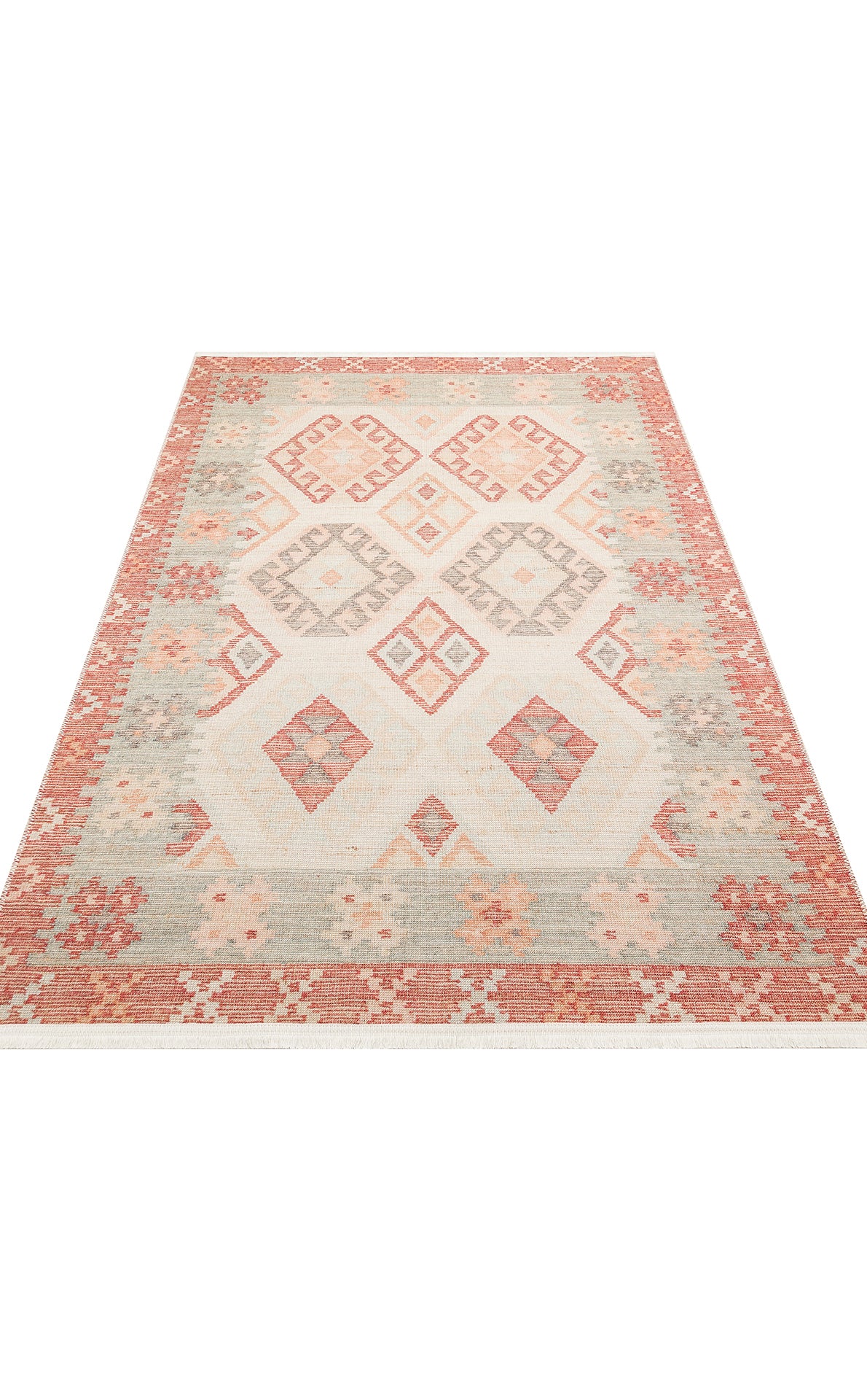 Pimbo Krem Somon Geometrik Madalyonlu Halı