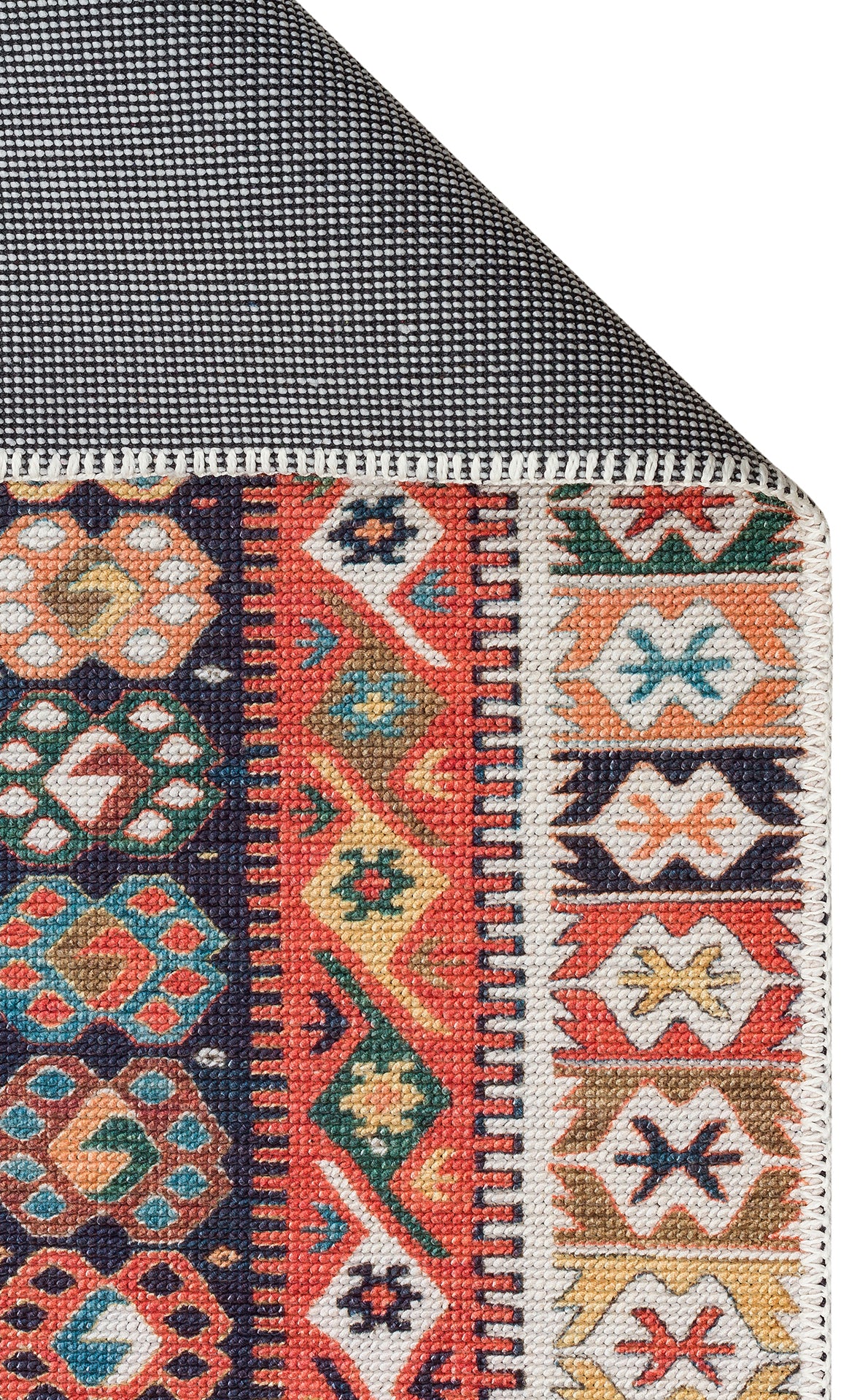 Pimbo Kırmızı Turuncu Etnik Kilim Motifli Halı