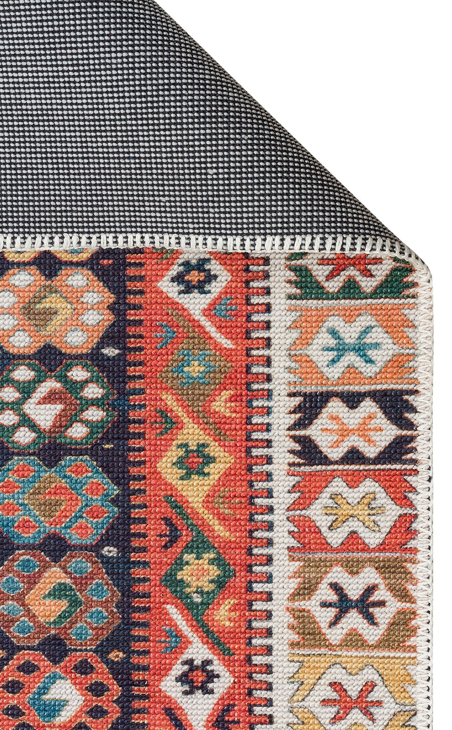 Pimbo Kırmızı Turuncu Etnik Kilim Motifli Halı