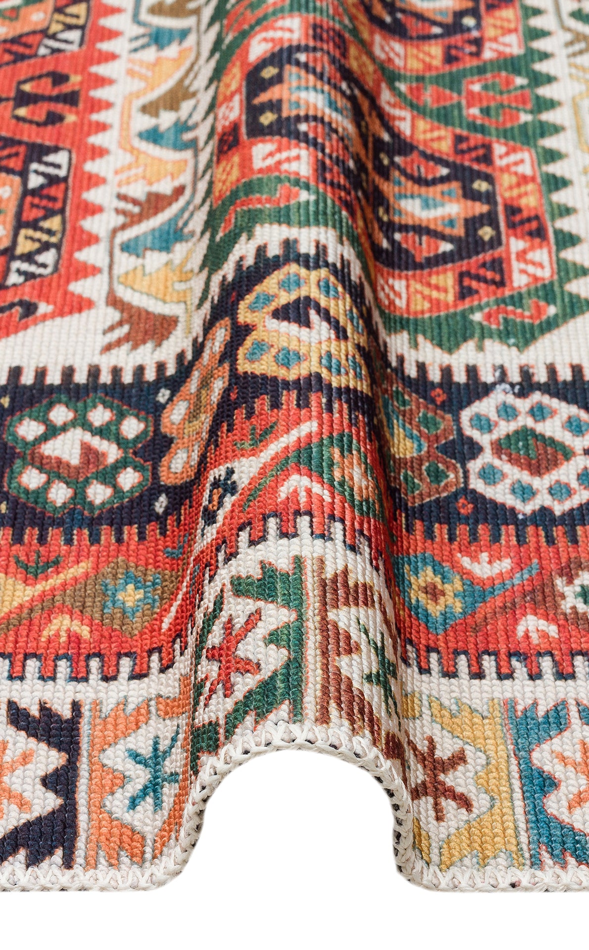 Pimbo Kırmızı Turuncu Etnik Kilim Motifli Halı