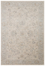 Sonvo Beige Grey Floral Pattern Classic Bordered Machine-Made Rug