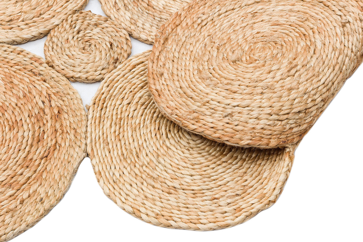 Tandro Naturel Daire Motifli Örgü Jüt Halı