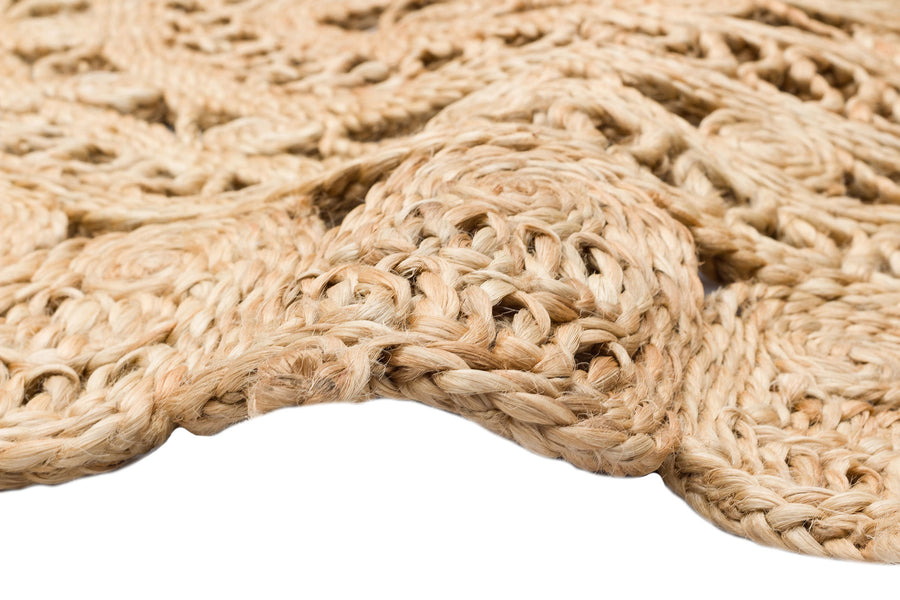 Tandro Naturel Halkalı Ajurlu Yuvarlak Jüt Halı