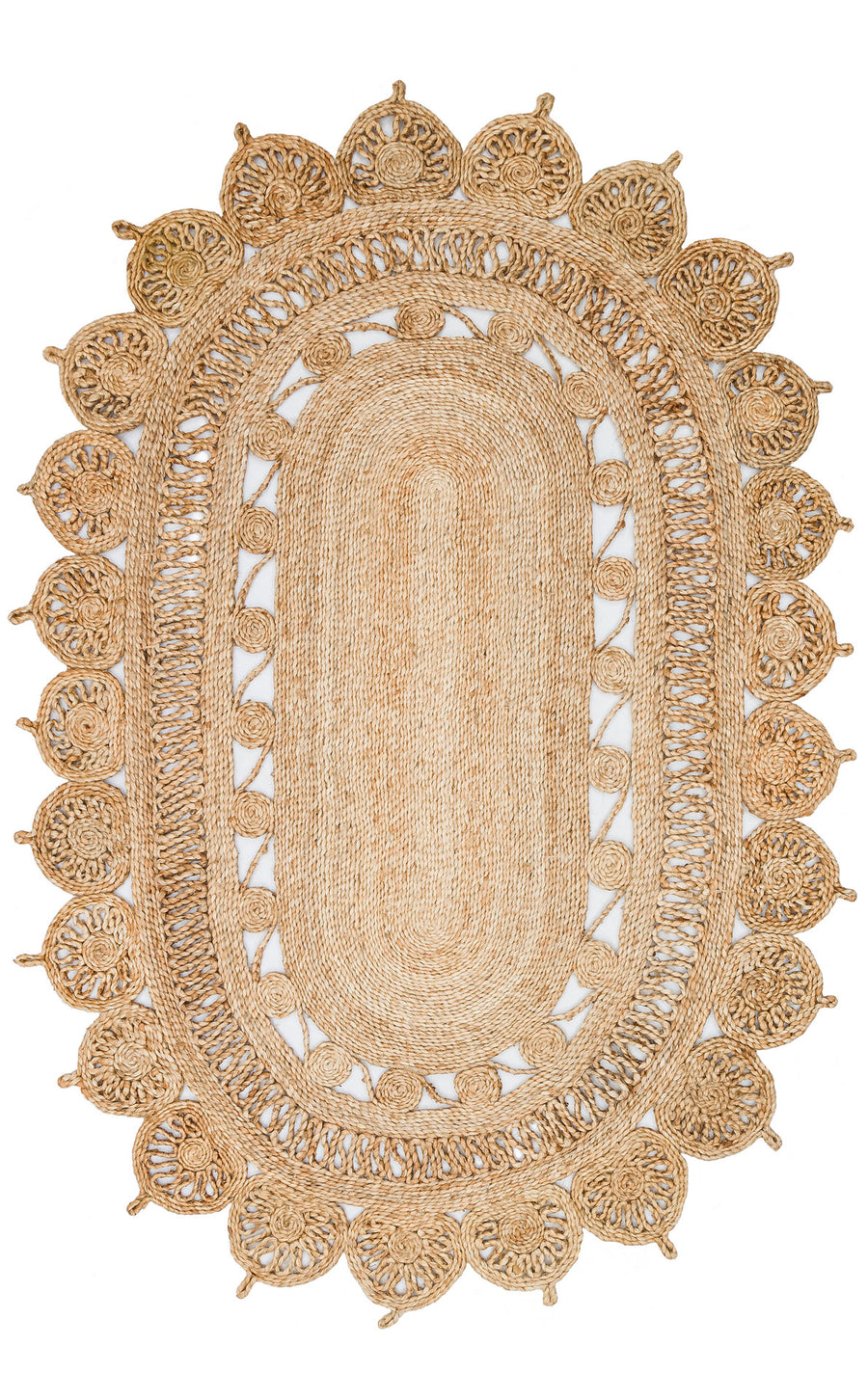 Tandro Naturel Halkalı Ajurlu Oval Jüt Halı