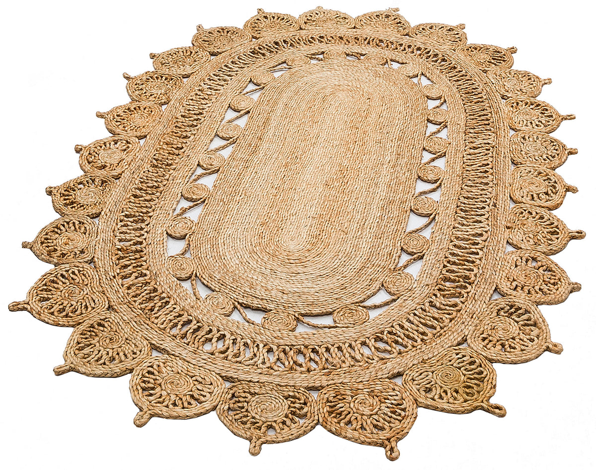 Tandro Naturel Halkalı Ajurlu Oval Jüt Halı