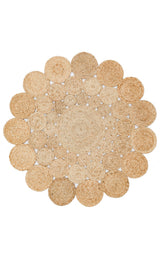 Tandro Natural Round Jute Rug with Ringed Flower Shape