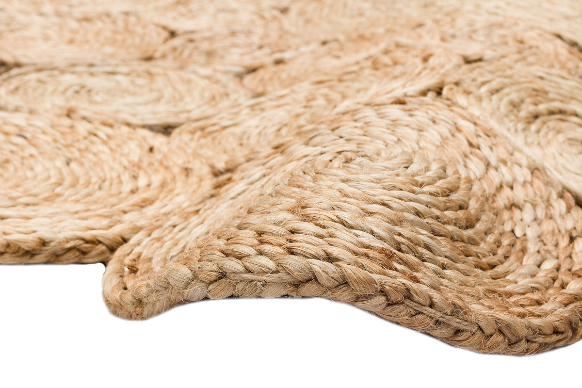 Tandro Naturel Halkalı Çiçek Formlu Yuvarlak Jüt Halı