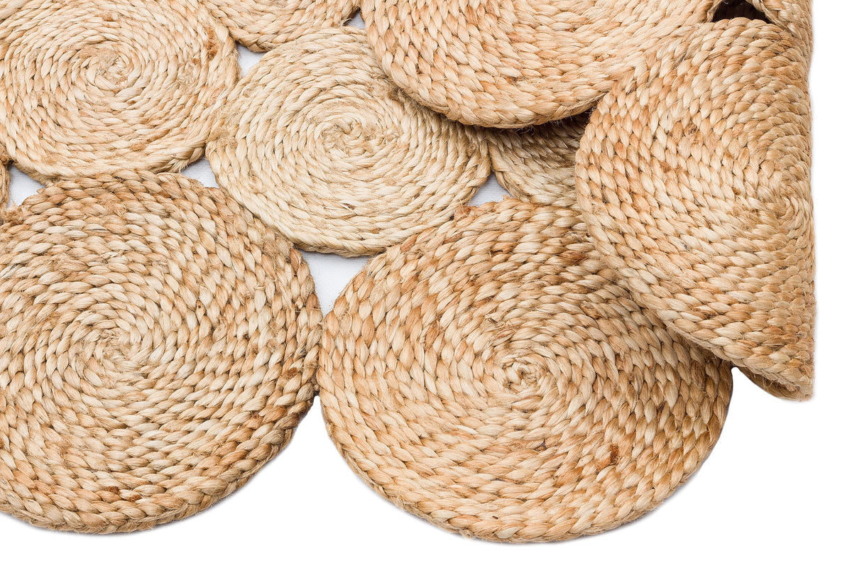 Tandro Naturel Halkalı Çiçek Formlu Yuvarlak Jüt Halı