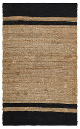 Kelvio Natural Jute Rug with Black Edge Stripes