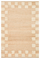 Kelvio Natural Jute Rug with Cream Checkerboard Border