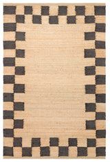 Kelvio Natural Jute Rug with Black Checkerboard Border
