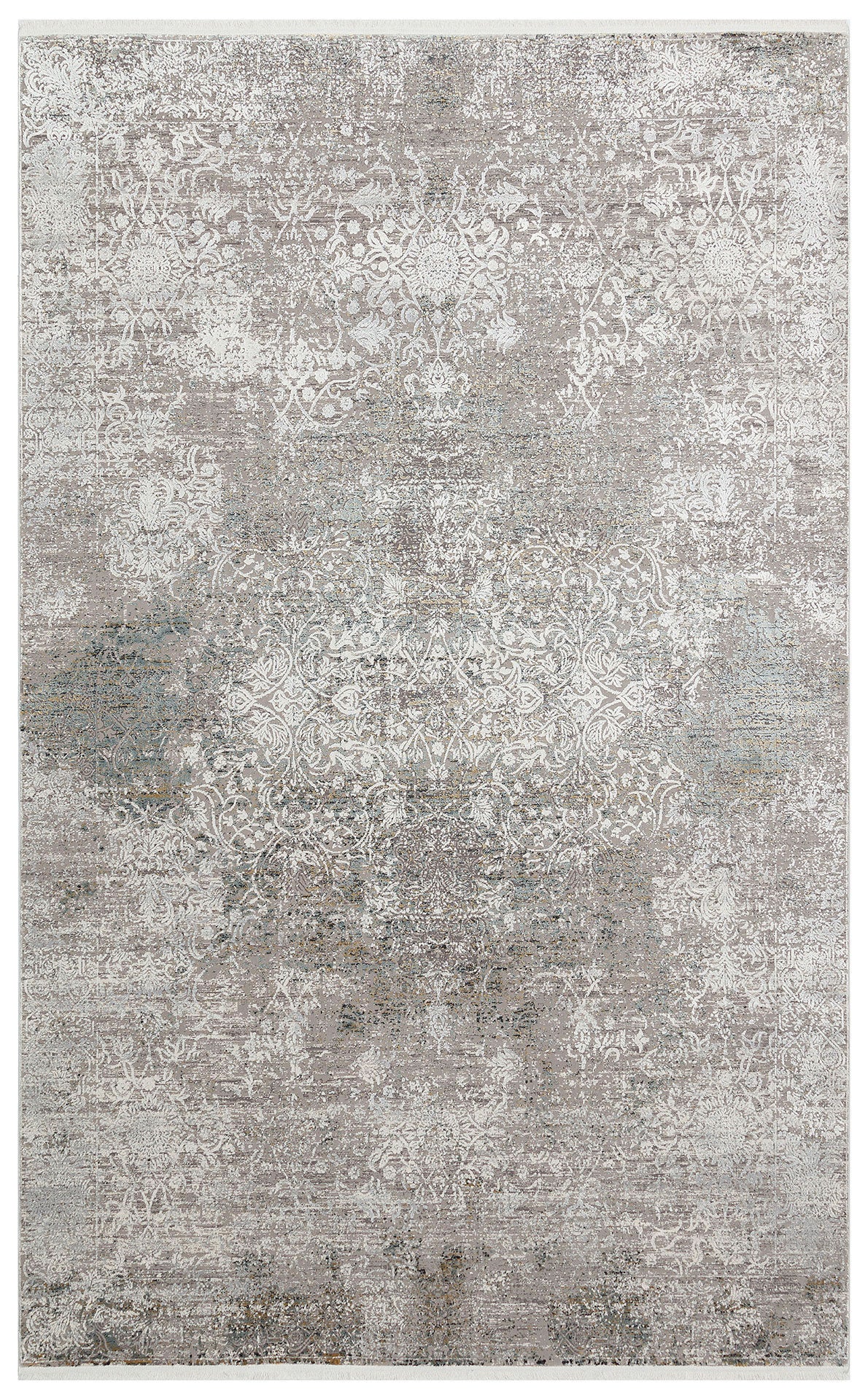Kovni Gri Krem Eskitme Damask Makine Halısı