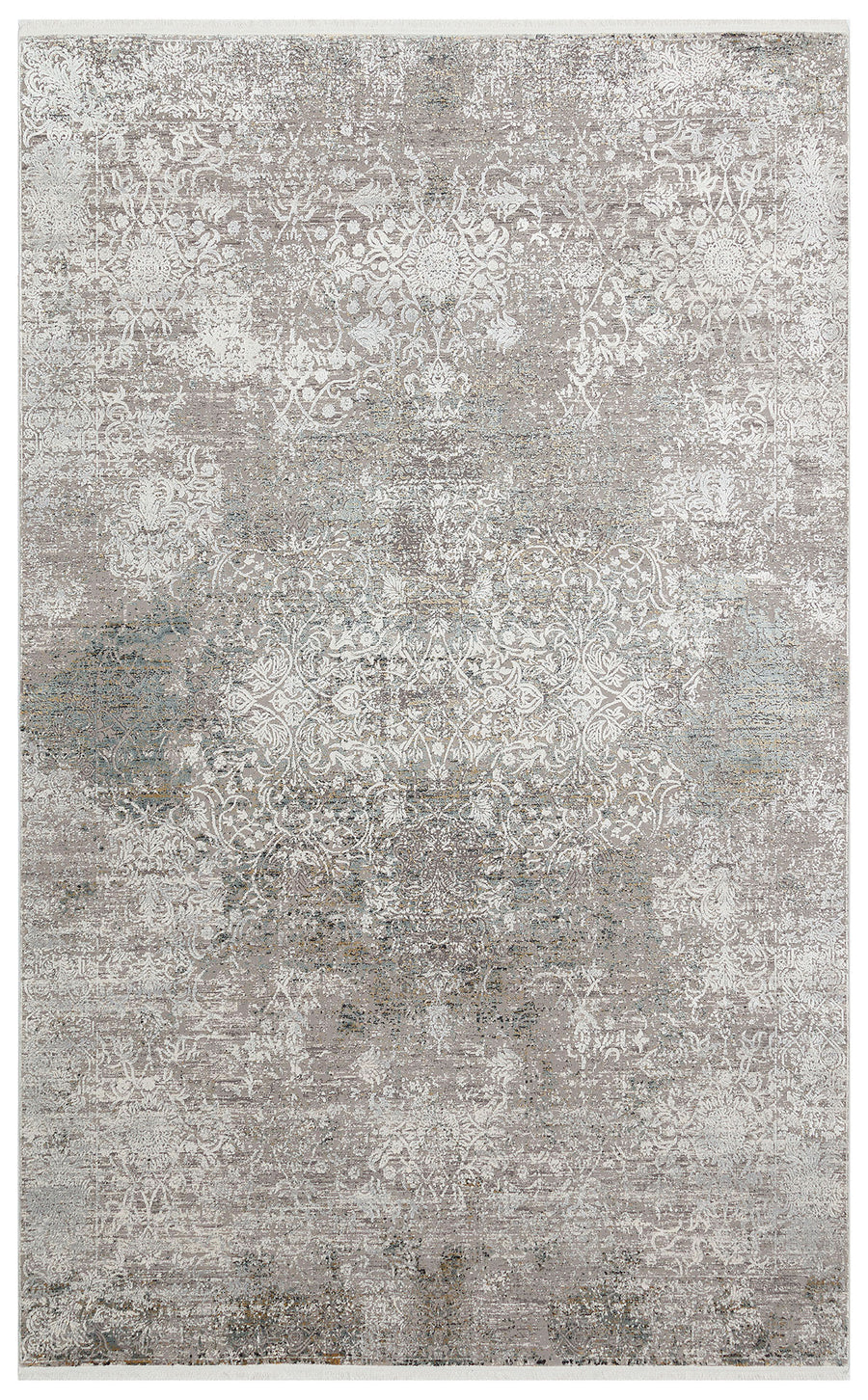 Kovni Gri Krem Eskitme Damask Makine Halısı