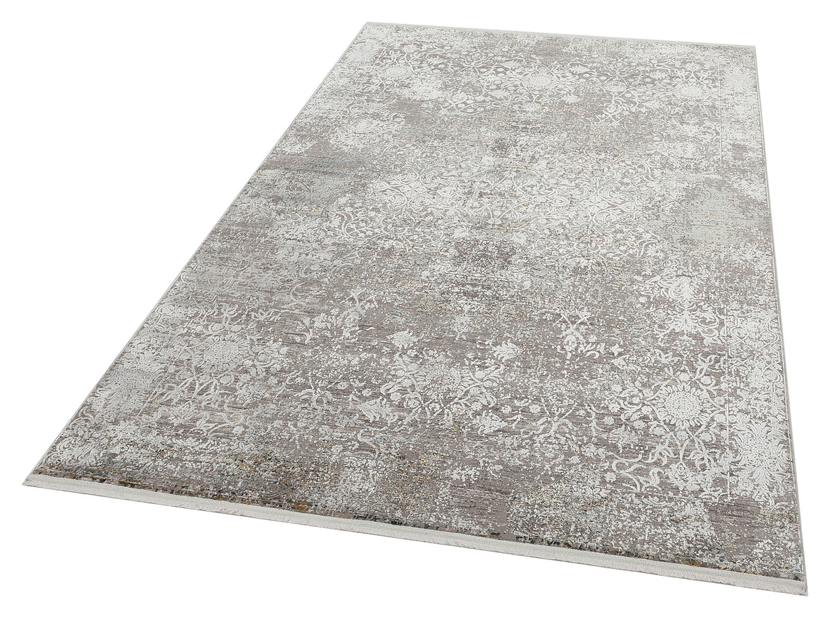 Kovni Gri Krem Eskitme Damask Makine Halısı