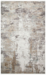 Tapis mécanique gris et crème à motifs abstraits patinés Kovni