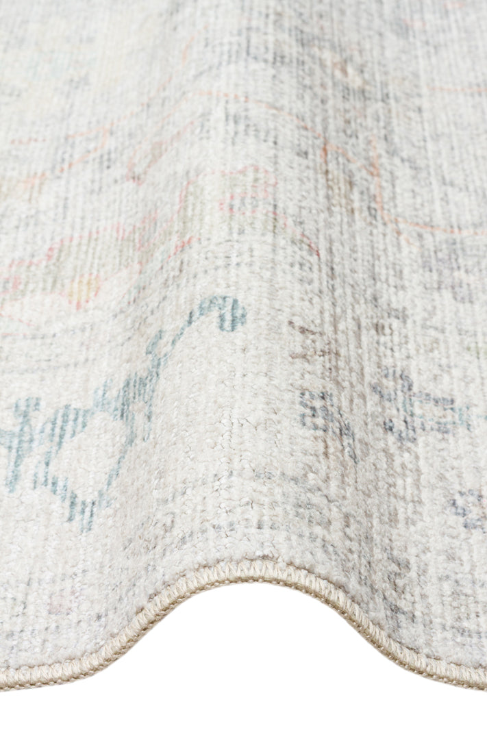 Misore Beyaz Madalyon Desenli Klasik Polyester Halı – doku yakın çekim