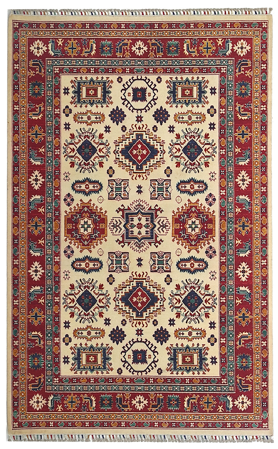 Belun Bej Kırmızı Etnik Geometrik Özel Tezgah Halısı
