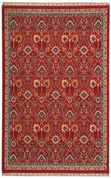 Belun Red Beige Floral Pattern Classic Loom Rug
