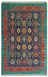 Belun Navy Red Ethnic Geometric Pattern Rug