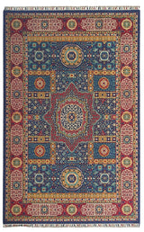 Belun Navy Red Medallion Pattern Machine-Made Rug