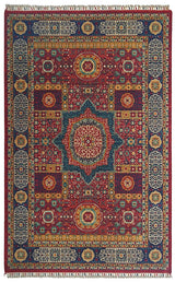 Belun Red Navy Medallion Classic Machine-Made Rug