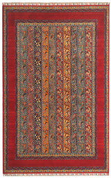 Belun Red Multi-Colored Classic Striped Machine-Made Rug