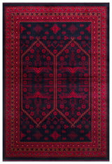 Zivra Navy Red Ethnic Pattern Viscose Rug