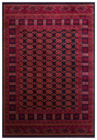 Tapis Zivra bleu marine et bordeaux à motif géométrique classique, en viscose