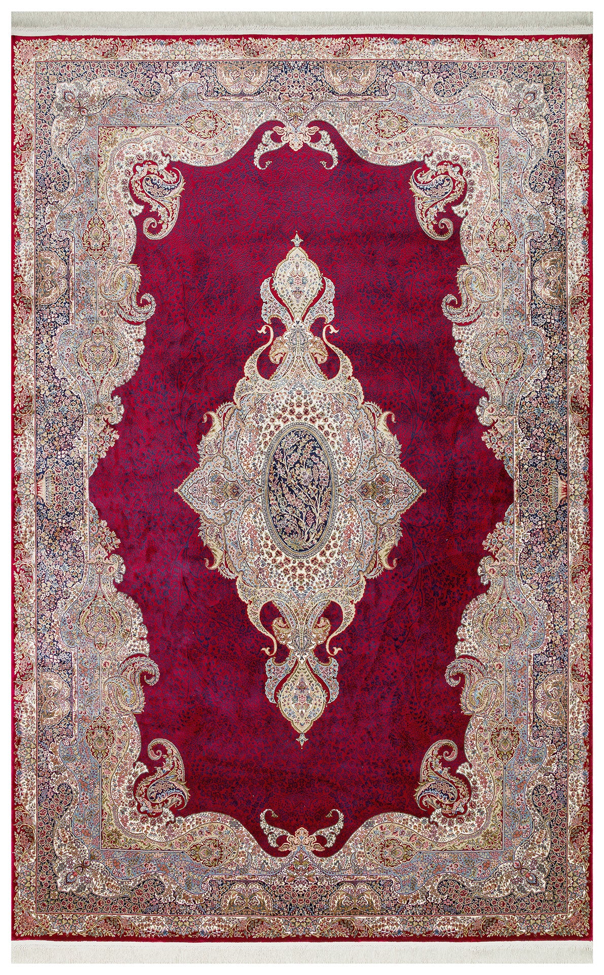 Sovivo Bordo Bej Klasik Madalyon Desenli Viskon Halı