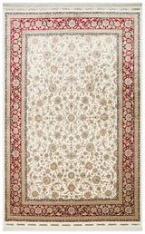 Sovivo Cream Red Classic Floral Machine-Made Rug