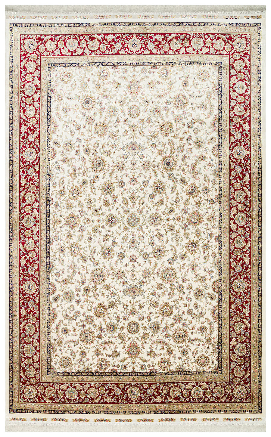 Alfombra clásica de máquina color crema y roja con flores, Sovivo