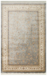 Sovivo Grey Beige Classic Floral Patterned Viscose Rug