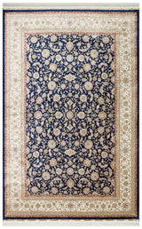 Sovivo Navy Cream Floral Classic Viscose Machine-Made Rug